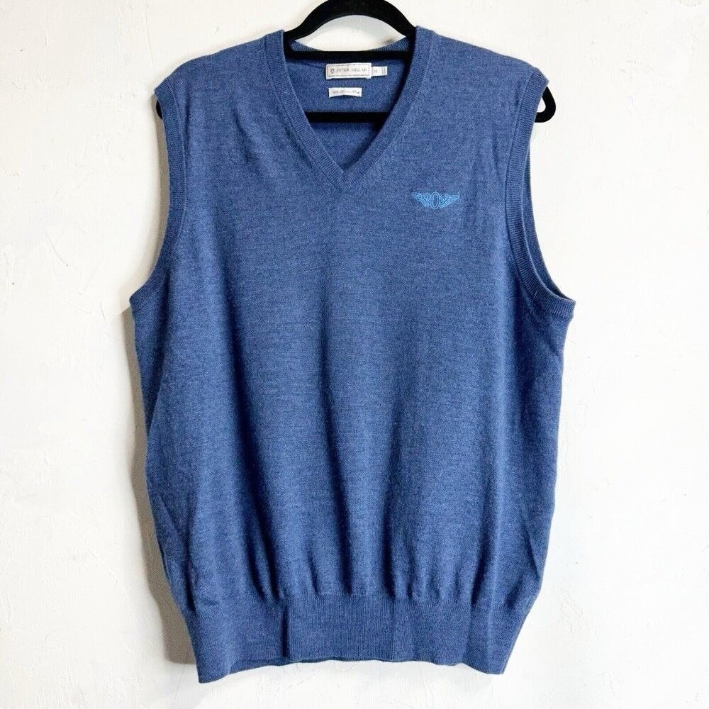 Peter Millar Mens Vest Blue Medium Merino Wool Comfort Golf Winter Athletic